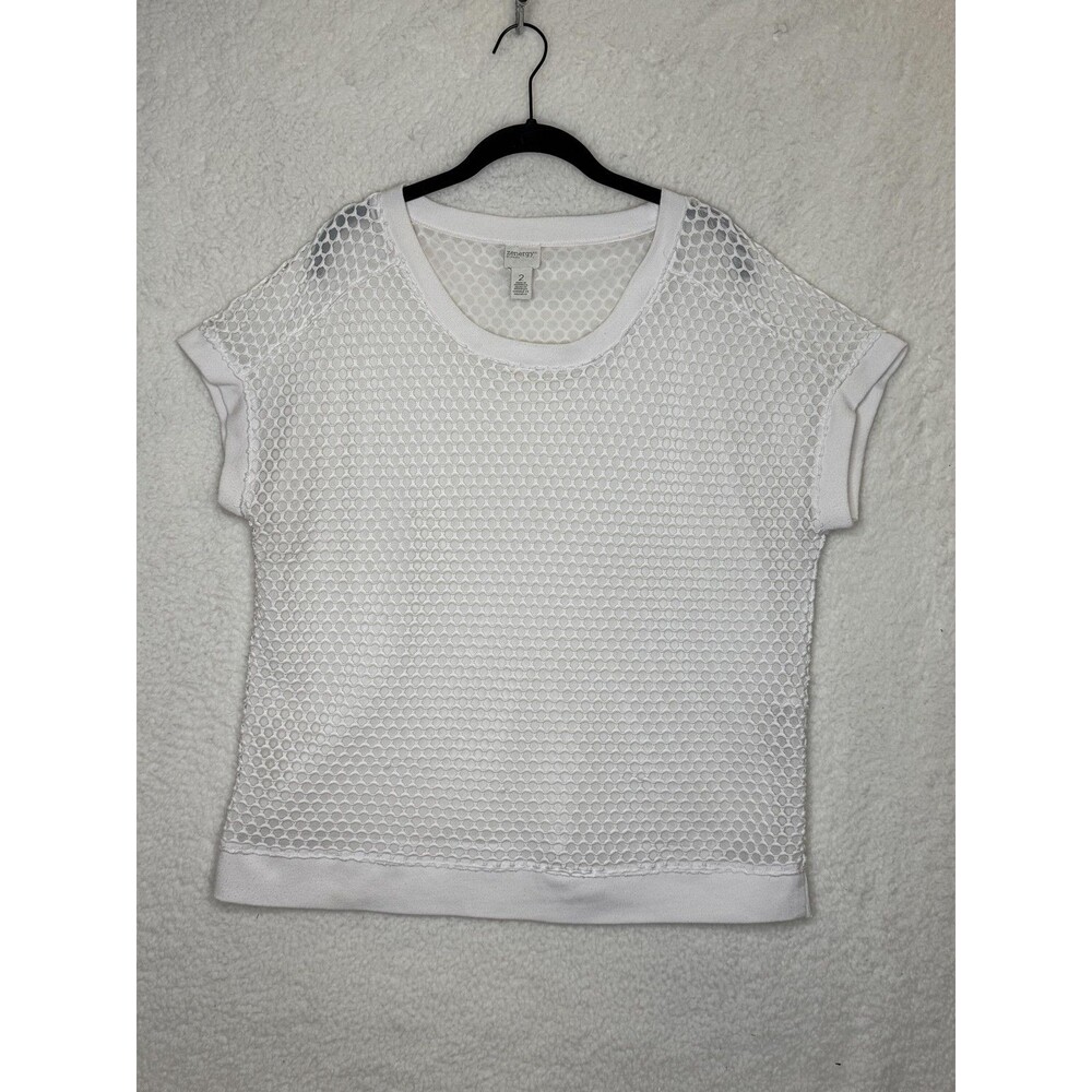 Chicos Zenergy Shirt Womens 2 White Mesh Textured Short Sleeve Pullover Top
